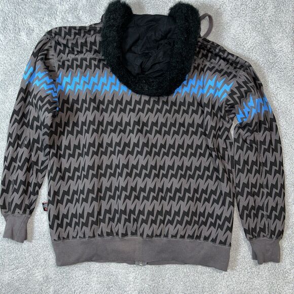 2008 Top Heavy Full Zip Hoodie Sweatshirt Faux Fur Trim Men’s Large Blue Bolt - Picture 7 of 11